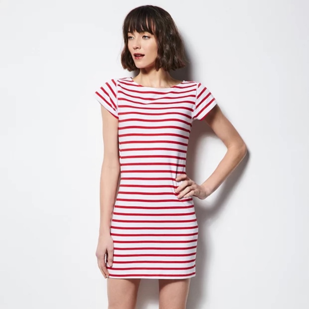 Milly for Design Nation Red White Striped Short Sleeve T-Shirt Dress XS